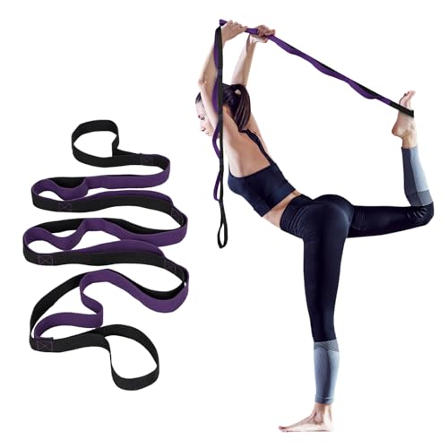 Amrules Yoga Strap for Stretching with 10 Loops Inelastic Soft Polyester Cotton Stretch Out Band for Exercise, Yoga, Pilates and Dance for Men and Women