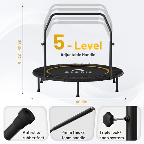 Rebounder Trampoline for Adults 40 Inch, 400 lbs Capacity with 5-Level Adjustable Bar, Foldable Mini Indoor Fitness Workout Exercise Equipment Blue