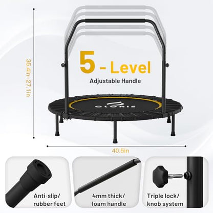 Rebounder Trampoline for Adults 40 Inch, 400 lbs Capacity with 5-Level Adjustable Bar, Foldable Mini Indoor Fitness Workout Exercise Equipment Blue
