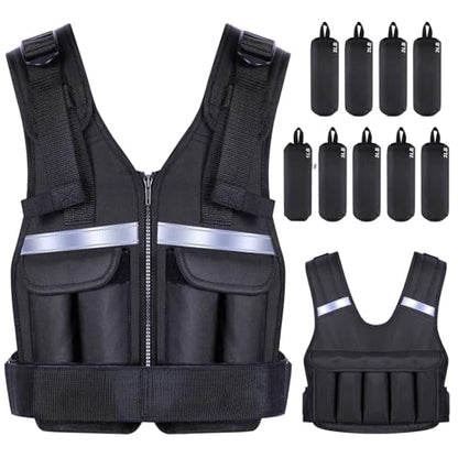 Sportneer Adjustable Weighted Vest Weights: 2-18 lbs/2-42 lbs Washable Weight Vest for Walking 16 In 1 Fast Adjust Rucking Vest for Women and Men Home Gym Running Jogging Strength Training Vests