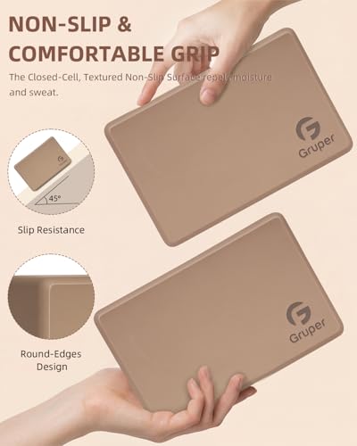Gruper Yoga Blocks 2 Pack, 9"x6"x3" Exercise Blocks High-Density EVA Foam Blocks with Soft Non-Slip Surface, Lightweight Yoga Props for Yoga Pilates Meditation & Stretching