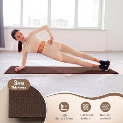 Funtery 3 mm Thin Yoga Mats Bulk, 68 x 24 in - color: Chocolate Brown
