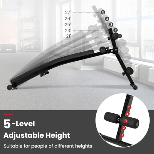 GYMAX Sit Up Bench, Decline Sit up Bench with 5-level Adjustable Height, 300lbs Capacity & Anti-slip Foot Pads, Foldable Ab Bench for Full Body Workout, Incline Slant Bench for Home Gym