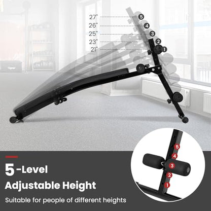 GYMAX Sit Up Bench, Decline Sit up Bench with 5-level Adjustable Height, 300lbs Capacity & Anti-slip Foot Pads, Foldable Ab Bench for Full Body Workout, Incline Slant Bench for Home Gym
