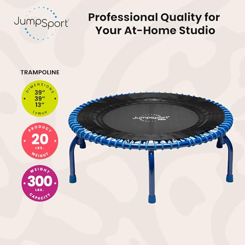 JumpSport 350 PRO 39 Inch Fitness Trampoline Indoor Rebounder Cardio Workout Equipment 300 lb Capacity - color: Soar