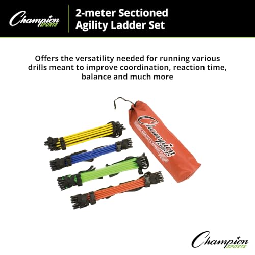 Champion Sports Sectioned Agility Ladder Set, Red/Yellow/Blue/Green, 6.5" x 16" Wide