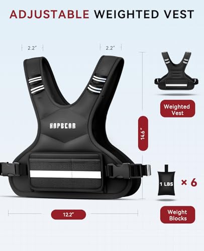 HAPBEAR Adjustable Weighted Vest for Men and Women, 4-10lbs with 6 Ironsand Weights and Large Pocket Includes kettlebell pouch, Weight Vest for Workout, Strength Training, Running, Walking, Muscle Building, Weight Loss