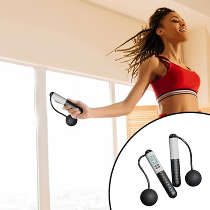 Rope Less Jump Rope Weighted - Digital Jump Counter Trainer, Ball Bearing Exercise Skipping System, Cordless Fitness Speed Jumper, Portable Calorie Workout Equipment For Men Women Cardio Training