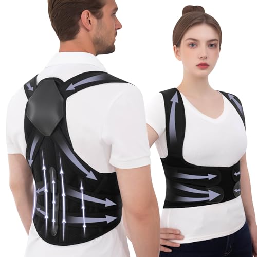 Posture Corrector for Women and Men Back Support Brace Straightener Adjustable Breathable Scoliosis Posture Corrector Belt Full Back Shoulder for Hunchback Lower Back Pain Relief (Black, X-Large) - size: X-Large