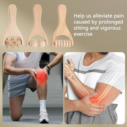 Abeillo 3Pcs Wood Therapy Massage Tools Wooden Massage Rollers, Hand Massage Tools Manual Muscle Roller Stick for Relaxes Thigh, Leg, Hands Full Body Muscle Men Women