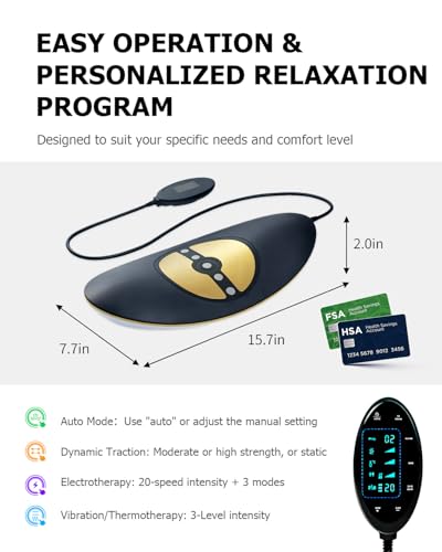 Lumbar Traction Device, Electric Lower Back Stretcher Device with Dynamic Airbag, 3 Level Vibration Massage, Adjustable Temperature from 113 to 131℉ (45 to 55℃), Easy to Use