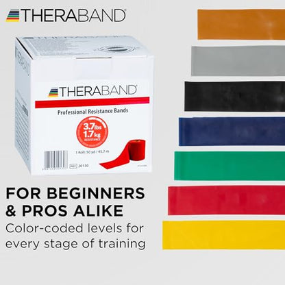THERABAND Resistance Band, 50-Yard Roll, Latex Elastic Band for Exercise, Stretching, Physical Therapy, Yoga, Pilates, Home Workouts, Cut-to-Length, Color-Coded Levels