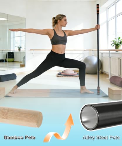 Queension 5ft Adjustable Yoga Stick Made of Sturdy Alloy Steel, Stretching & Mobility Stick with Non-Slip Foam-Sleeveds, Exercise Fitness Pole for Balance & Pilates