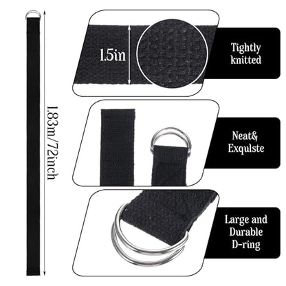 12 Pack Yoga Straps for Stretching, 6 Ft Black Exercise Bands with Adjustable D Ring Buckles for Pilates, Gym Fitness, Flexibility Training, Men Women