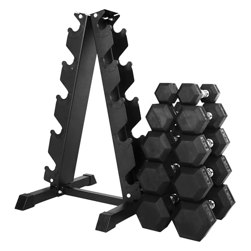 BalanceFrom Rubber Coated Hex Dumbbell Weight Set with Storage Rack, 100LB or 150LB or 200LB Set, 5-20 lbs or 5-25 lbs or 10-30 lbs Pairs