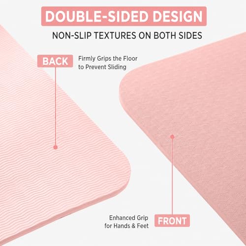 Thick TPE Yoga Mat for Beginners, Non-Slip Cushioned Yoga Mat with Carrying Strap for Pilates, Stretching and Home Workout