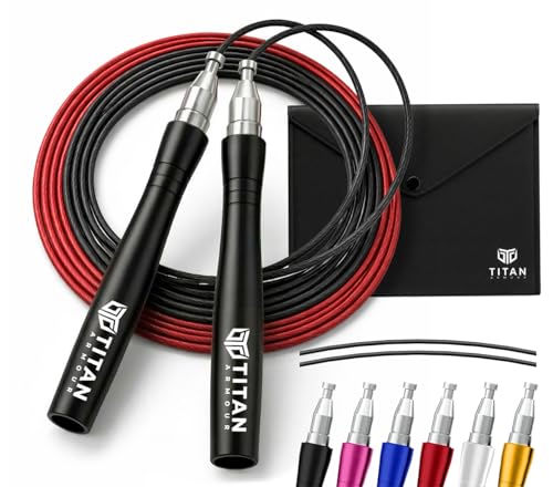 Titan Armour® Speed Rope - Professional Self-Locking & Adjustable, Adult Speed Jump Ropes for Fitness | 2 x Steel Ropes, Cable Protector & Travel Case | Jump Rope Crossfit, Boxing, Fitness MMA for Men & Women - color: Black-2