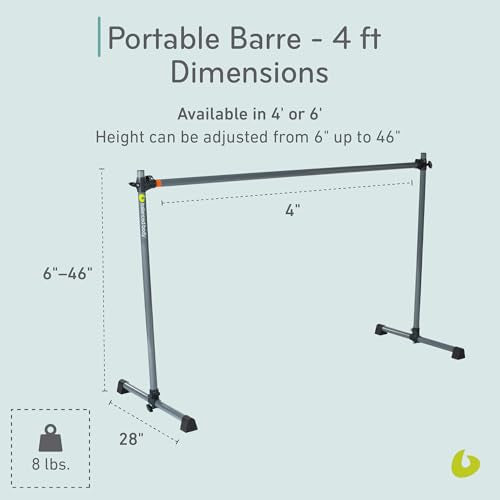 Balanced Body Portable Barre, Pilates Bar, Workout Equipment for Home Gym or Pilates Studio, 4 ft or 6ft, Dark Gray.