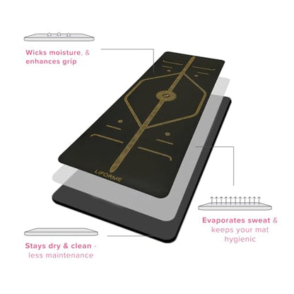 Liforme Travel Yoga mat – Patented Alignment System, Warrior-Like Grip, Non-Slip, Eco-Friendly, Ultra-Lightweight and Sweat Resistant, Made with Natural Rubber - color: Black & Gold