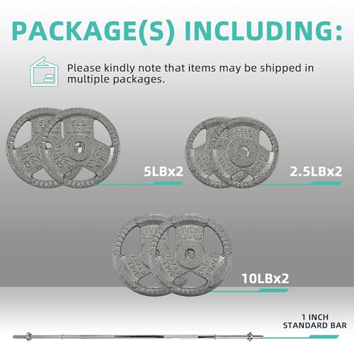 Fitvids Cast Iron Standard Weight Plates Including 5FT Standard Barbell with Star Locks, 45-Pound Set (35 Pounds Plates + 10 Pounds Barbell), Multiple Styles - style: Style #1