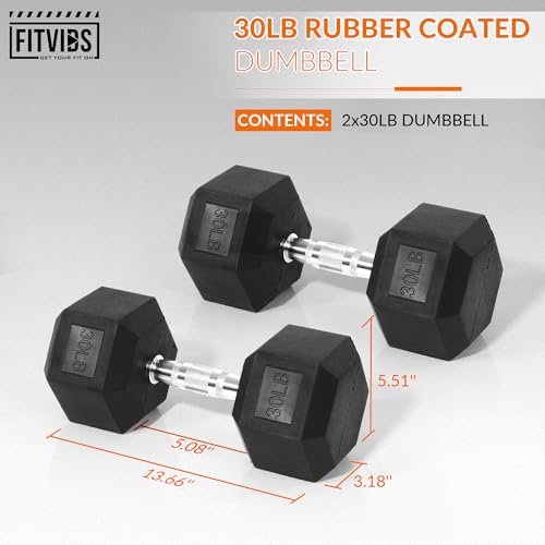 Fitvids Hex Dumbbells Rubber Coated Hand Weights for Exercises and Fitness Home Gym, 5-50 LB Pair - style: 30LBS Pair