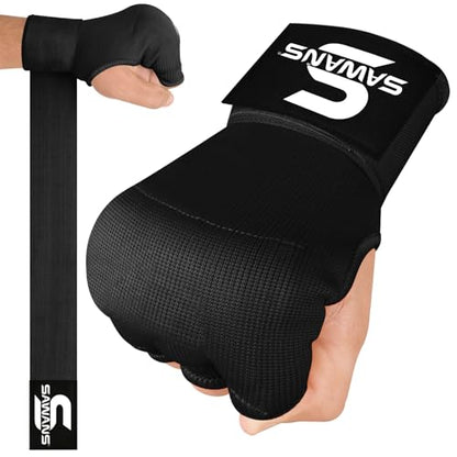 SAWANS Boxing Hand Wraps Inner Gloves for Hand Protection Long Wrist Straps Elasticated, Padded Martial Arts Combat Gloves Punching Bag Training Gel Mitts Muay Thai MMA - size: Kids/Junior