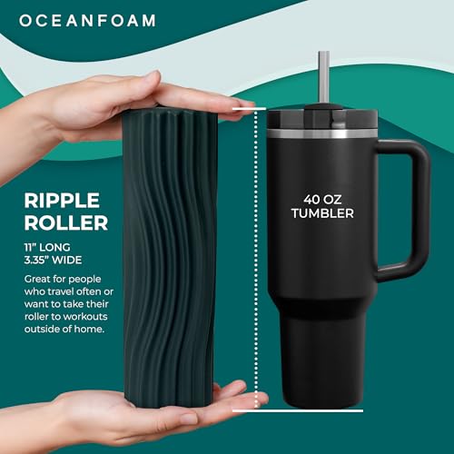 Ripple Travel Foam Roller (11" x 3.35") Firm Mini Foam Roller for Physical Therapy, Deep Tissue Massage, Back Pain - High Density, Ergonomic Wave Textured - Yoga, Pilates, Exercise (Hunter) - color: Hunter