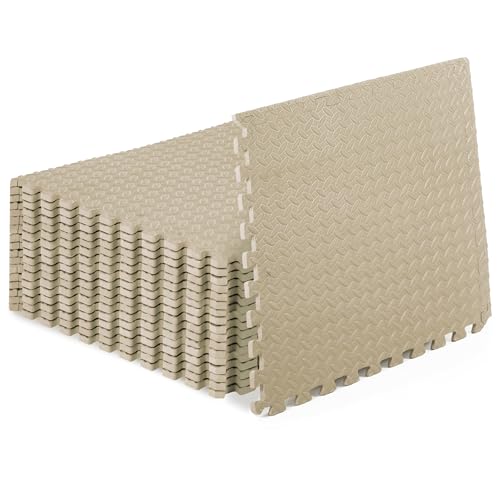 ProsourceFit Exercise Puzzle Mat 1/2-inch, EVA Interlocking Foam Floor Tiles for Home Gym, Workout Equipment, Kids Play Areas, Beige, 72 Sq Ft - 18 Tiles - color: Beige, size: 18 Pack (72 SQ FT)