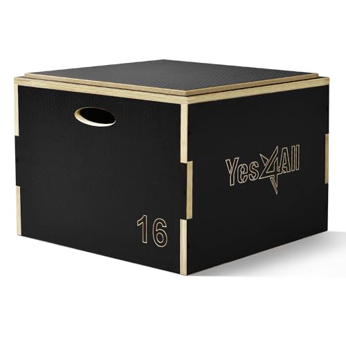 Yes4All 3 in 1 Wooden Plyo Box, Plyometric Box Platform for Jump Training, Jump Boxes for Home Gym Exercise and Outdoor Workout - color: A. Black, style: 16"