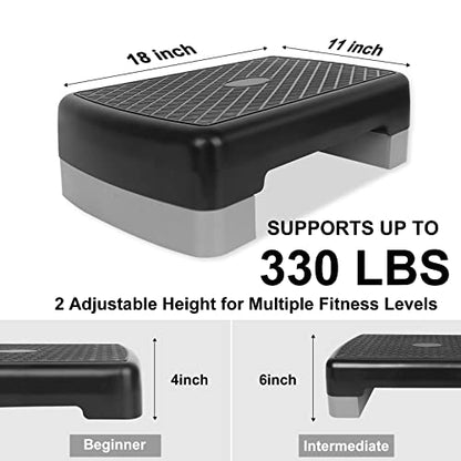 Height-Adjustable 4"-6" Step Aerobics Platform Fitness Equipment Stepper Trainer Exercise Step Platform with 2 Riser