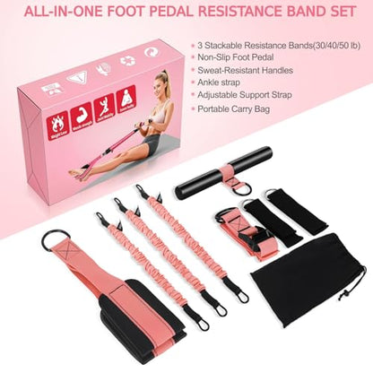 Multifunction Pedal Resistance Band with Handle Kit (30/40/50lbs) for Women | Adjustable Tension Rope,Portable Fashion Puller Exercise Bands for Women's Full Body Training at Home,Leg,Arm,Pilates
