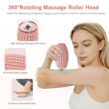 Silicone Vibrating Massage Ball with Rolling Head, 3-Speed Myofascial Massage Roller for Plantar Fasciitis Relief, Hip & Psoas Release, Trigger Point Therapy for Neck, Back, Foot (Pink)