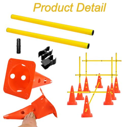 Agility Poles and Hurdles Set Detachable Speed Training Poles Set 8 Training Cones and 12 Agility Poles