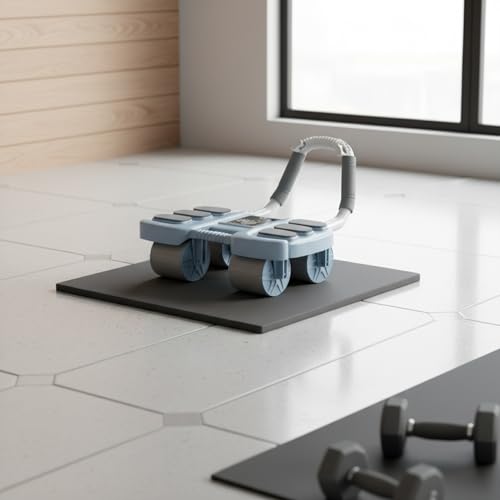 Four Wheel Ab Roller with Knee Pad, Stable Motion Trainer for Home Use, Non-Slip Rubber Wheels