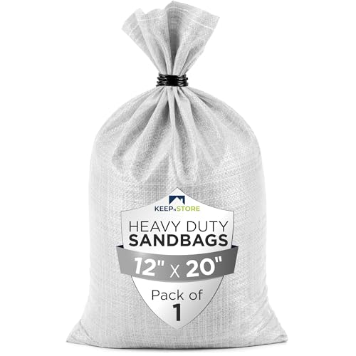 Heavy Duty Sand Bags Pack of 1, White Empty Sandbags with Built-In Ties, Woven Polypropylene UV Protection 1600 Hours, Fillable Bags for Flood Control, Weight, 12x20 inches, 25 Pounds Volume - color: White, size: 12"W x 20"L