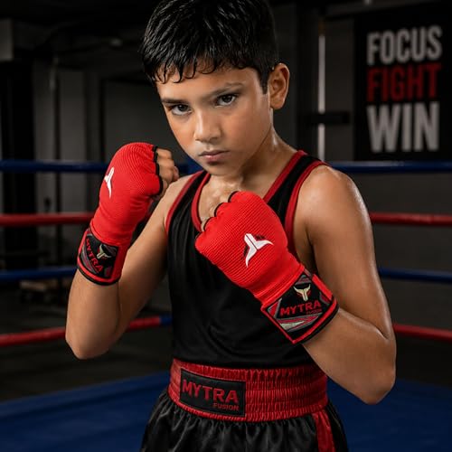 Mytra Fusion Gel Padded Inner Gloves Boxing Hand Wraps for Kids, Boxing Wraps with 80 cm Long Wrist Strap for MMA, Kickboxing, Punching, Martial Arts & Muay Thai Hand Wraps - color: Red