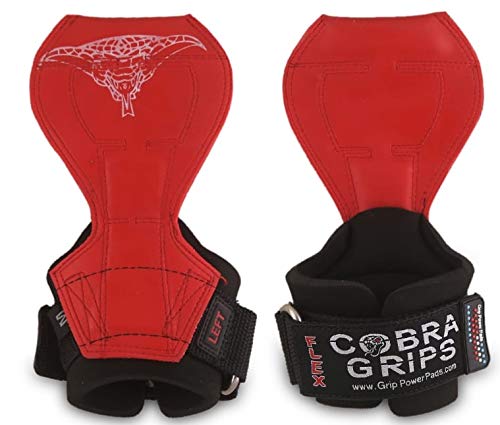 Cobra Grips Flex Model Weight Lifting Gloves Heavy Duty Straps Alternative Power Lifting Hooks for Deadlifts with Padded Wrist Wrap Support Bodybuilding - color: Red Rubber, size: Medium