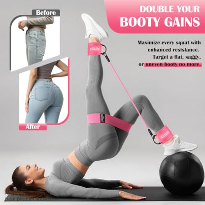 Ankle Resistance Bands with Cuffs & Fabric Resistance Bands Set - Legs & Glutes Workout Equipment for Women & Men, Home Gym Heavy Exercise Bands for Hip, Yoga, Strength Training, Rehab, Pilates - style: Pink-1