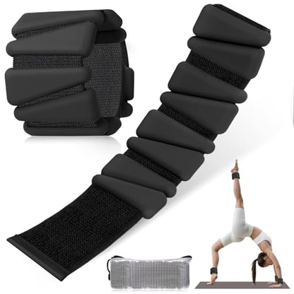 Wrist Ankle Weights Set of 2, 4 Lbs, Adjustable Silicone Workout Weights for Women and Men, Wearable Leg Arm Weighted Bracelet for Home Workout Gym Yoga Pilates Swimming Cardio(Black)