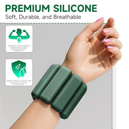 Weighted Bangles for Wrist and Ankle Weights for Women 1LB Each (Set of 2) | Workout Weights for Yoga, Pilates & Walking | Leg & Arm Weights Men GREEN