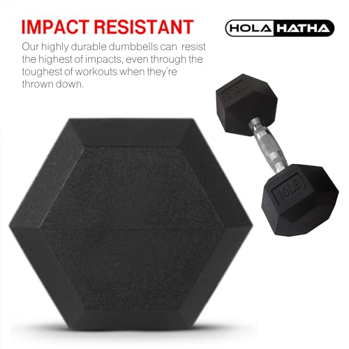 HolaHatha Hexagonal Rubber Dumbbell Weights Set, Home Gym Equipment - style: 15lb Pair