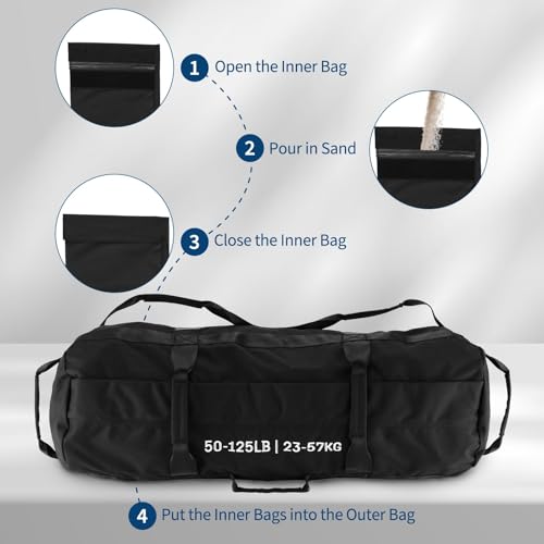 Garvee Sandbag for Fitness Weights Training,5-200 LBS Adjustable Weighted SandBag for Strength Powerlifting Running Home Gym Exercise,Black - size: 50-125 LBS