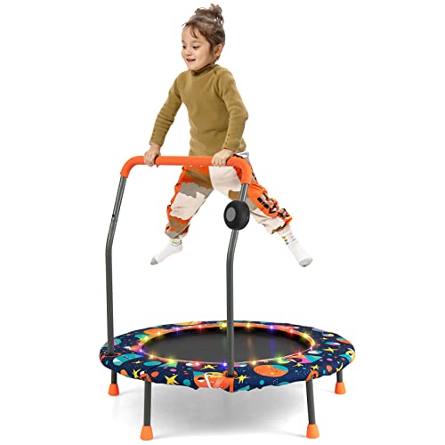 Giantex 36" Trampoline for Kids, Mini Toddler Trampoline w/Colorful LED Lights & Bluetooth Speaker, Small Rebounder Exercise Trampoline Indoor w/Foam Handle & Padded Cover for Kid Aged 3+