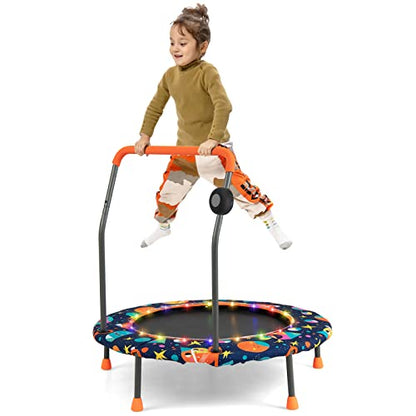 Giantex 36" Trampoline for Kids, Mini Toddler Trampoline w/Colorful LED Lights & Bluetooth Speaker, Small Rebounder Exercise Trampoline Indoor w/Foam Handle & Padded Cover for Kid Aged 3+