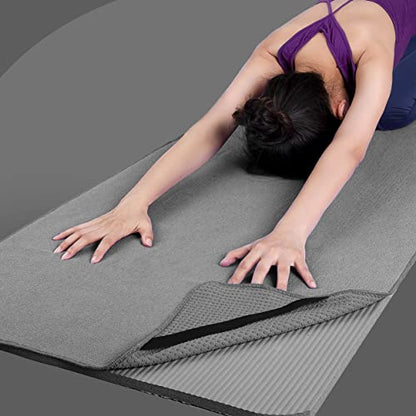POLYTE Microfiber Non Slip Yoga Mat Towel, Secure Elastic Straps, 24x72 in - color: Gray