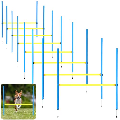 8 Set Dog Agility Jump Adjustable Dog Agility Hurdle Training Equipment Portable Jumper Hurdle Park Indoor Outdoor Exercise Tool 3.44ft High/ 2.95ft Wide(Blue and Yellow)