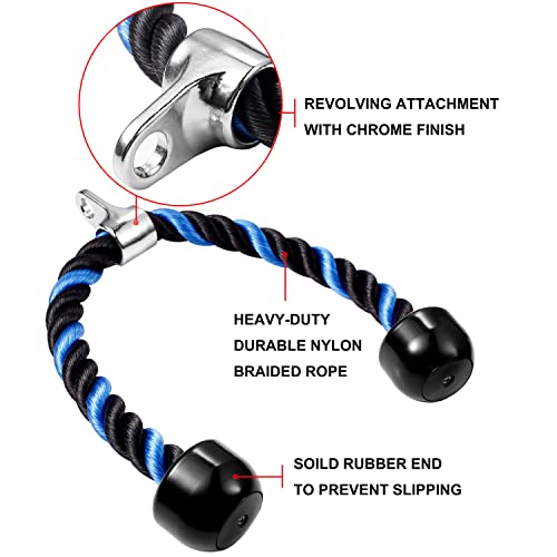 Deluxe Tricep Rope Pull Down Cable, 27 & 36 Inch Rope Length, Easy to Grip & Non-Slip Cable Attachment for Gym Workout Exercise