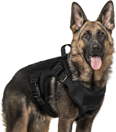 rabbitgoo Tactical Dog Harness X-Large, Heavy Duty Military No Pull Vest - color: Black, size: X-Large