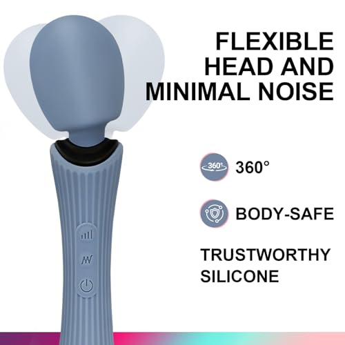 Handheld Personal Wand Massager with 12 Vibration Modes, 360° Flexible Neck, IPX7 Waterproof Cordless USB Rechargeable Quiet Therapy Tool for Body Neck Shoulder Back Muscle Relief, Blue