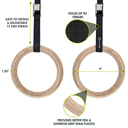 ProsourceFit Fitness Gymnastics Rings with Straps for Total Body Conditioning at Home